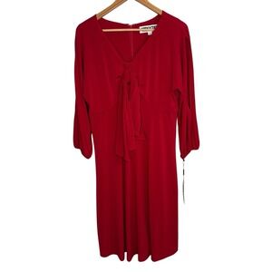 Vicky Tiel Womens Dress Large Red Midi Babydoll  Mature Feminine Liquid Knit